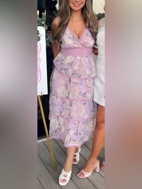 AROSE STUDIO Sylvie Midi Ruffle Tiered Dress